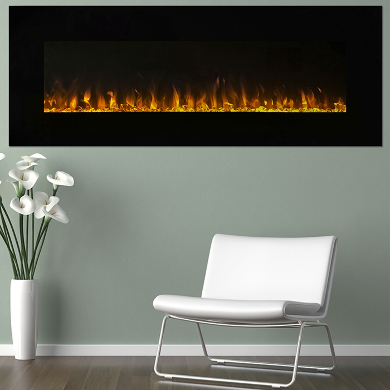 Northwest 54 Inch Wall Mounted Electric Fireplace Led Flame With Remote Control